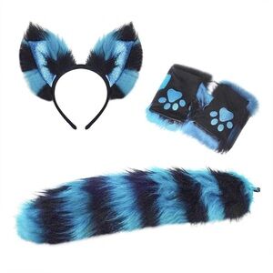 Furry Faux Fur Animal Ears Tail Glovess Costume Halloween Party Cosplay😸